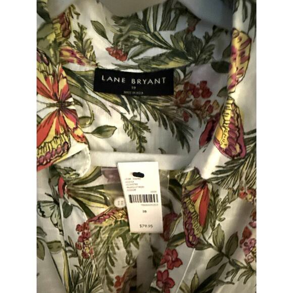 Lane Bryant Belted Button Front Butterfly Floral Tunic Top Size 28 Classic NEW - Picture 5 of 10